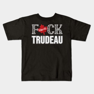 F-CK TRUDEAU SAVE CANADA FREEDOM CONVOY OF TRUCKERS WHITE LETTERS Kids T-Shirt